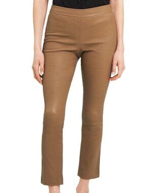 NWT THEORY Leather Yoke Pants 8 Chestnut Clay Lambskin Slim Legging NEW Retro